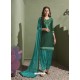 Dark Green and Turquoise Pure Satin Patiala Salwar Suit