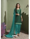 Dark Green and Turquoise Pure Satin Patiala Salwar Suit