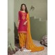 Rani and Yellow Pure Satin Patiala Salwar Suit