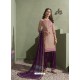 Light Beige and Purple Pure Satin Patiala Salwar Suit