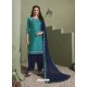 Turquoise and Navy Pure Satin Patiala Salwar Suit