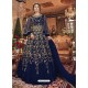Navy Blue Embroidered Soft Net Party Wear Anarkali Suit