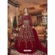 Maroon Embroidered Soft Net Party Wear Anarkali Suit