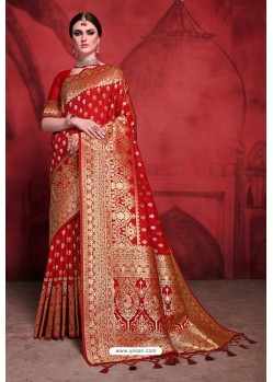Red Rich Banarasi Silk Designer Saree