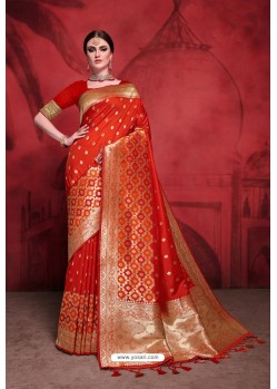 Gorgeous Red Rich Banarasi Silk Designer Saree