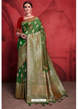 Dark Green Rich Banarasi Silk Designer Saree