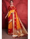 Yellow And Red Rich Banarasi Silk Designer Saree