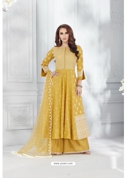 Yellow Pure Chanderi Silk Anarkali With Palazzo