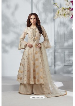 Light Beige Pure Chanderi Silk Anarkali With Palazzo