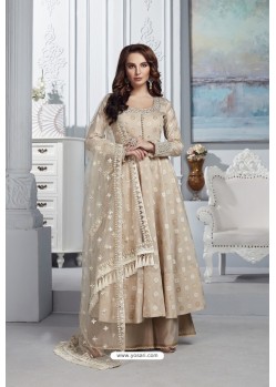 Fab Light Beige Chanderi Silk Designer Anarkali With Palazzo