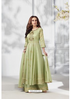 Sea Green Pure Chanderi Silk Anarkali With Palazzo