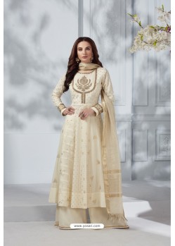 Cream Pure Chanderi Silk Anarkali With Palazzo