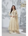 Cream Pure Chanderi Silk Anarkali With Palazzo