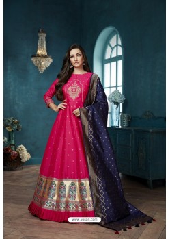 Rani Pink Pure Silk Anarkali Designer Suit
