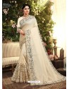 Cream Designer Satin Georgette Saree