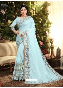 Sky Blue Designer Satin Georgette Saree