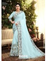 Sky Blue Designer Satin Georgette Saree