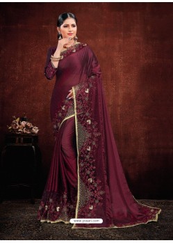 Wine Designer Satin Georgette Saree