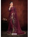 Wine Designer Satin Georgette Saree