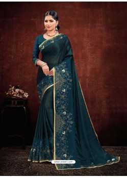 Teal Designer Satin Georgette Saree