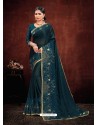 Teal Designer Satin Georgette Saree