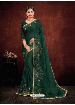 Dark Green Designer Satin Georgette Saree