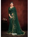 Dark Green Designer Satin Georgette Saree