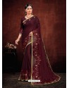 Maroon Designer Satin Georgette Saree