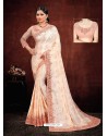 Light Orange Designer Satin Georgette Digital Printed Saree