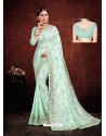 Sea Green Designer Satin Georgette Digital Printed Saree