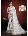 Grey Designer Satin Georgette Digital Printed Saree