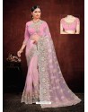 Light Pink Designer Net Resham Embroidered Saree