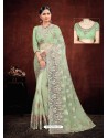 Green Designer Net Resham Embroidered Saree