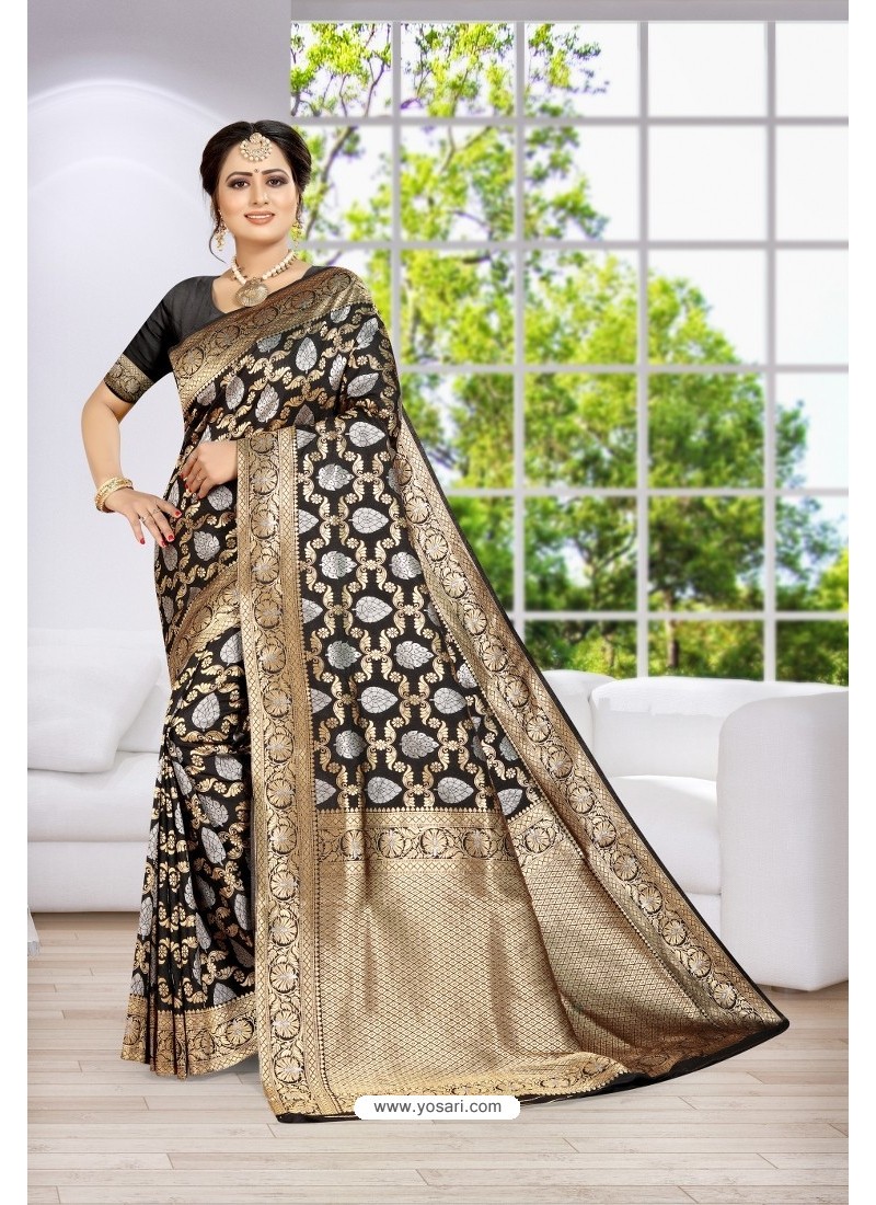 Buy Black Party Wear Banarasi Silk Saree | Designer Sarees