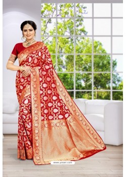 Red Party Wear Banarasi Silk Saree