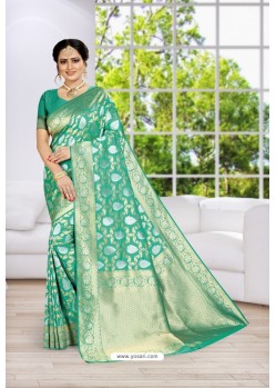 Teal Party Wear Banarasi Silk Saree