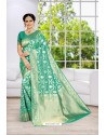 Teal Party Wear Banarasi Silk Saree