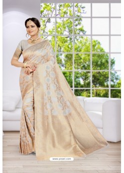 Light Grey Party Wear Banarasi Silk Saree