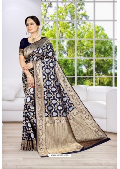 Navy Blue Party Wear Banarasi Silk Saree