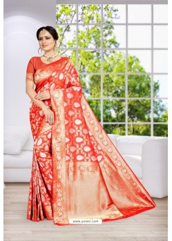 Beautiful Red Party Wear Banarasi Silk Saree