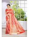 Beautiful Red Party Wear Banarasi Silk Saree