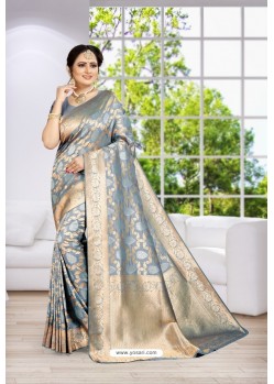 Grey Party Wear Banarasi Silk Saree