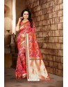 Light Red Party Wear Banarasi Silk Saree