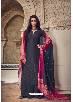 Black Party Wear Pure Tusar Palazzo Suit