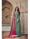 Grayish Green Party Wear Pure Tusar Palazzo Suit