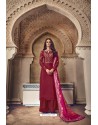 Maroon Party Wear Pure Tusar Palazzo Suit
