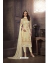 Cream Heavy Designer Embroidered Organza Straight Suit