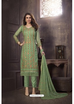 Buy Green Heavy Designer Embroidered Organza Straight Suit | Straight ...