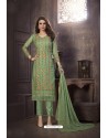 Green Heavy Designer Embroidered Organza Straight Suit