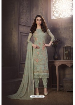 Taupe Heavy Designer Embroidered Organza Straight Suit